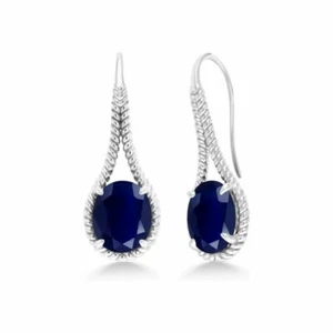 Simulated Sapphire Rope Hook Drop Earrings 925 Sterling Silver Women Jewelry - Picture 1 of 6