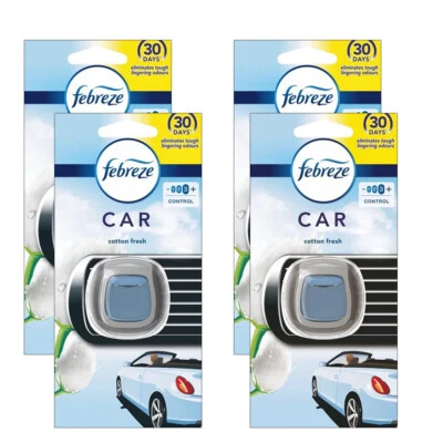 Febreze Car Vent Clip Odourclear Air Freshener 30 Days Cotton Fresh 4 Pack - Image 1 of 4