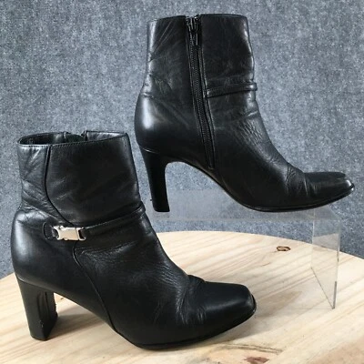 Botas Hillard And Hanson para mujer 8 M Techno cremallera botín al tobillo tacón de cuero negro Foto 1 de 4