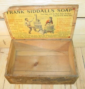 ANTIKE FRANK SIDDALLS SEIFENKISTE WERBEKISTE MIT PAPIERETIKETT PHILADELPHIA PA - Bild 1 von 17