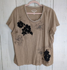 Sonoma Size 1X Brown Black Floral 100% Cotton Short Sleeve Casual Womens Top
