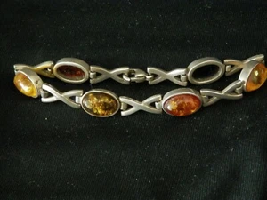 Hermosa pulsera de plata esterlina ámbar vinculada #G82 - Imagen 1 de 3