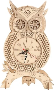 3D Wooden Puzzle Owl Desk Standing Clock Model Building Block Tenns Gift Craft - Picture 1 of 5