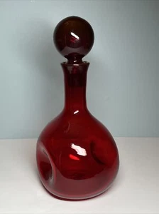 Vintage MCM Viking Glass Ruby Red Pinch Decanter W/Stopper 11” Tall - Picture 1 of 8