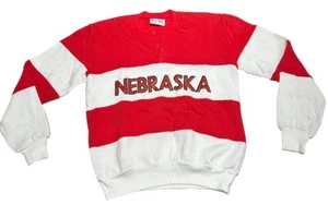 Nebraska Huskers Cornhuskers Long Sleeve Henley Striped Mens Large USA Nutmeg - Picture 1 of 11