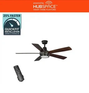Hampton Bay Fanlee 54 in. Matte Black Smart Indoor Ceiling Fan New - Picture 1 of 7