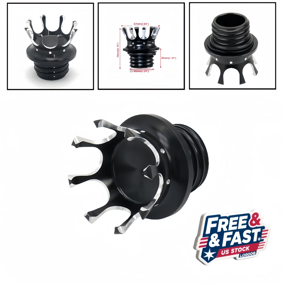 For Harley Road King Street Bob Fat Boy 96-18 Black CNC Fuel Tank Cap Foto 1 de 4
