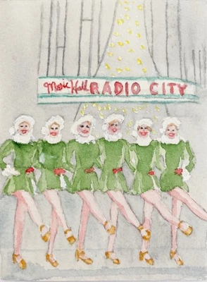Pequeña tarjeta de arte de Navidad con sobre Rockettes acuarela mujer retrato Foto 1 de 3