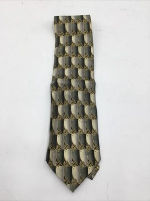Bergamo Newyork Men's Geo Gold Green Necktie - Image 1 of 2