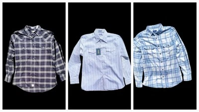 Lote de 3 camisas de vestir grandes para hombre Ely Cattleman George Wrangler ¡están nuevas con etiquetas! Botón Foto 1 de 4