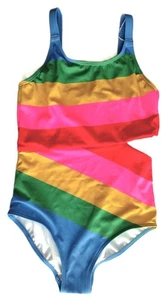 Multicolored Striped Swimsuit Mini Boden Cut Out Swimming Costume Age 9-10 Years - Picture 1 of 4
