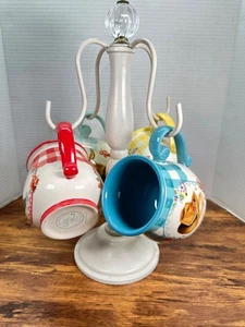 Pioneer Woman Gingham Stoneware Mugs NIB and Chandelier Mug Stand - Picture 1 of 13