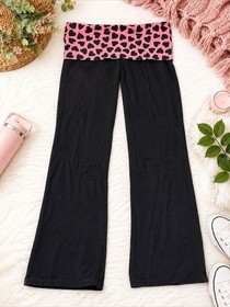 Y2K Victoria's Secret Love PINK Vtg Foldover Yoga Pants Flare pink heart Medium