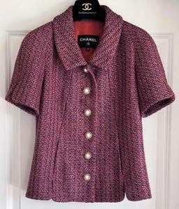 $5800 CHANEL 19P FUCHSIA ORANGE GREEN TWEED CC BUTTONS SHORT SLEEVE JACKET 38 - Picture 1 of 15