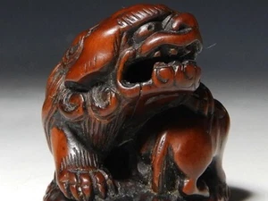 Netsuke Inro Sagemono Edo Epoca Giapponese Antico Legno Intagliato Leone Genitore e Bambino - Foto 1 di 9
