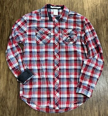 Camisa Western a Cuadros Bordada Pequeña Parques Disney WDW Mickey Mouse Perla A Presión Foto 1 de 4