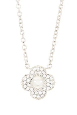 Nadri 女式珍珠和铺花吊坠项链 - 银色 W1229 — 第 1/2 张图片