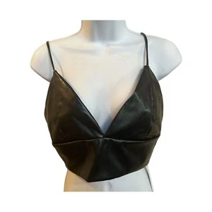 House of Harlow 1960 Sz 6 Black Vegan Leather Crop Spaghetti Strap NWT $215 - Picture 1 of 7
