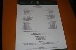 HIBERNIAN (HIBS) V ABERDEEN TEAMSHEET 2/2/19 - Picture 1 of 1