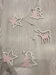 Holz-Girlande Weihnachtsbäume Rudolf in Rosa / Weiß OVP ca. 100cm - Bild 1 von 2