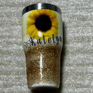 Katelyn Custom Womens Glitter Stainless Steel Tumbler Sunflower 32oz Personalize - Picture 1 of 9