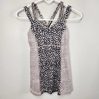 Regata feminina LULULEMON rosa estampa animal feliz com tiras tamanho 4  - Imagem 1 de 4