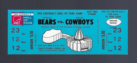 VINTAGE 1968 NFL CHICAGO BEARS vs DALLAS COWBOYS  FULL FOOTBALL TICKET - HOF Cover