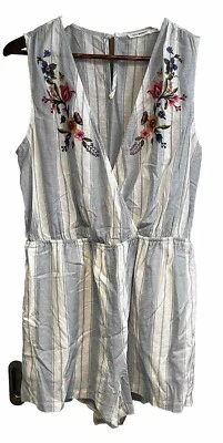 Синий перец Детский комбинезон v-образным вырезом синяя полоса Sz L цветочный вышитый без рукавов - Изображение 1 из 4