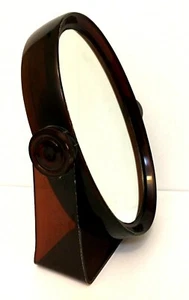 Vintage Wind Up Swivel Dresser Makeup Mirror Oval Round Brown Plastic Frame - Picture 1 of 9