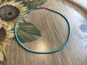 Blaue Saatperlen Halsband zarte Saatperlen Halskette Lagenlook Halsband HANDARBEIT - Bild 1 von 5