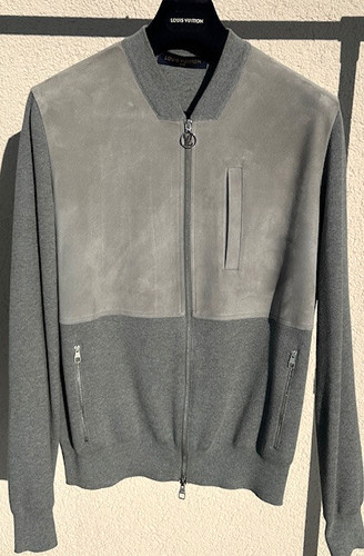 LOUIS VUITTON（LV） Louis Vuitton giacca bomber XL grigio LV camoscio pelle maglia overshirt