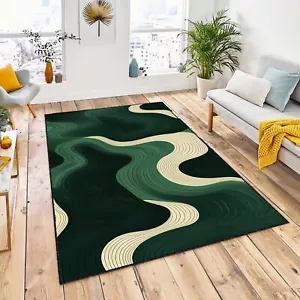 Green Landscape Abstract Rug, Abstract Green Wave Rug, Modern Design, Minimalist - Picture 1 of 12