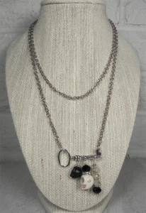 Skeleton Key Howlite Skull Crystal Rolo Chain Necklace Handmade Black Silver New - Picture 1 of 4