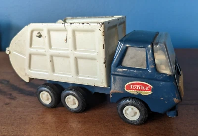 Vintage 1970s 70s Tonka 5.5" Pressed Steel Garbage Truck White & Blue - Image 1 of 4