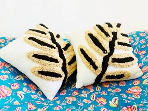 Handmade Textured Throw Pillow Covers, Botanical Leaf Design, Boho Accent - Picture 1 of 6
