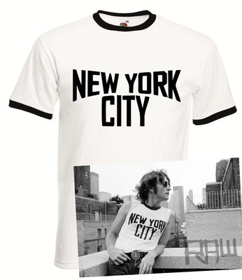John Lennon Vintage Ringer Black and White New York City T-Shirt The Beatles  - Image 1 of 4