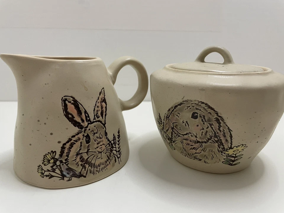 Spectrum Design Spring Rabbit Ceramic Stoneware Handcrafted Sugar & Creamer Set - Image 1 of 4