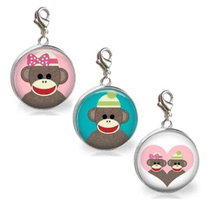 Sock Monkey Glass Top 20mm Clip On Charm Handcrafted Sock Monkey Lover Gift - Picture 1 of 9