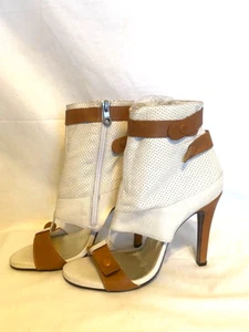 VICINO HAND MADE ~4.5" Heels Ankle Boots/Sandals BROWN/CREAM Leather ~Sz.39(8) - Picture 1 of 12