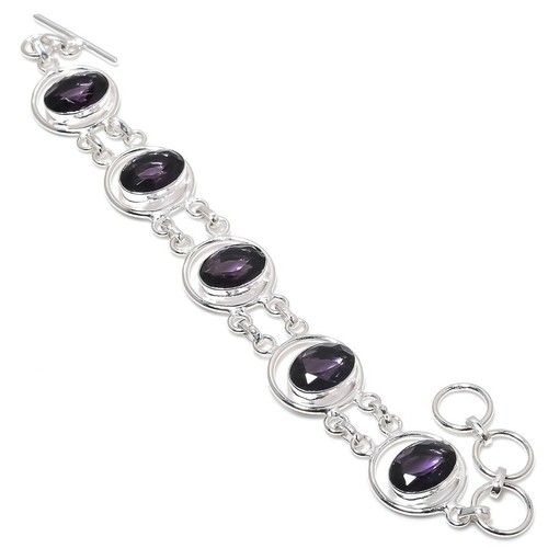 VALENTINO Bracciale gioiello in argento sterling 925 fatto a mano con pietre preziose ametista viola misura 7 8