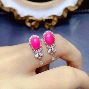 Pink Fire Opal Banquet Stud Earrings, Natural Pink Opal Earrings Sterling Silver - Picture 1 of 6