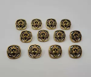 12 pcs Roaring Lion Head Gold Molded Plastic Craft Sewing Shank Buttons VTG - Picture 1 of 2