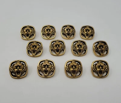 12 pcs Roaring Lion Head Gold Molded Plastic Craft Sewing Shank Buttons VTG - Image 1 of 2