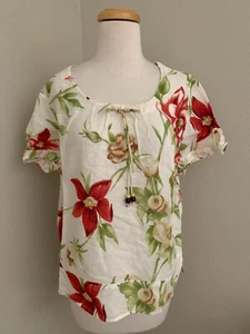 Camicetta HOT COTTON donna 55% lino 45% cotone manica corta floreale taglia M - Foto 1 di 6