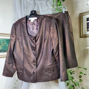 Anne Crimmins For UMI Collections Vintage Metallic Suit Skirt Set Jacket Size 16 - Picture 1 of 6