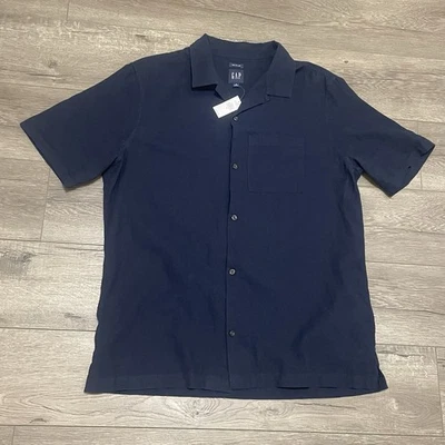 Gap Mens Linen Short Sleeve Button Shirt Collar Navy Blue Sz M NWT - Image 1 of 4