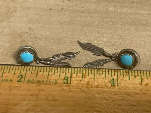 Vintage Sterling Silber Türkis Feder Ohrhänger - Bild 1 von 3