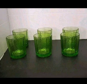 Anchor Hocking Juice Glass Tumblers Forest Green Pebble Textured Vtg MCM 6pc Cup - Picture 1 of 3