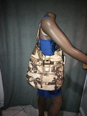 B. Makowski Desert Camo Leather Shoulder Bag. Golden Hardware NWT - Image 1 of 4