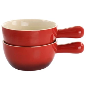 Crock Pot 2 Piece Stoneware 22oz Soup Bowl Set w Long Handle in Gradient Red - Picture 1 of 1